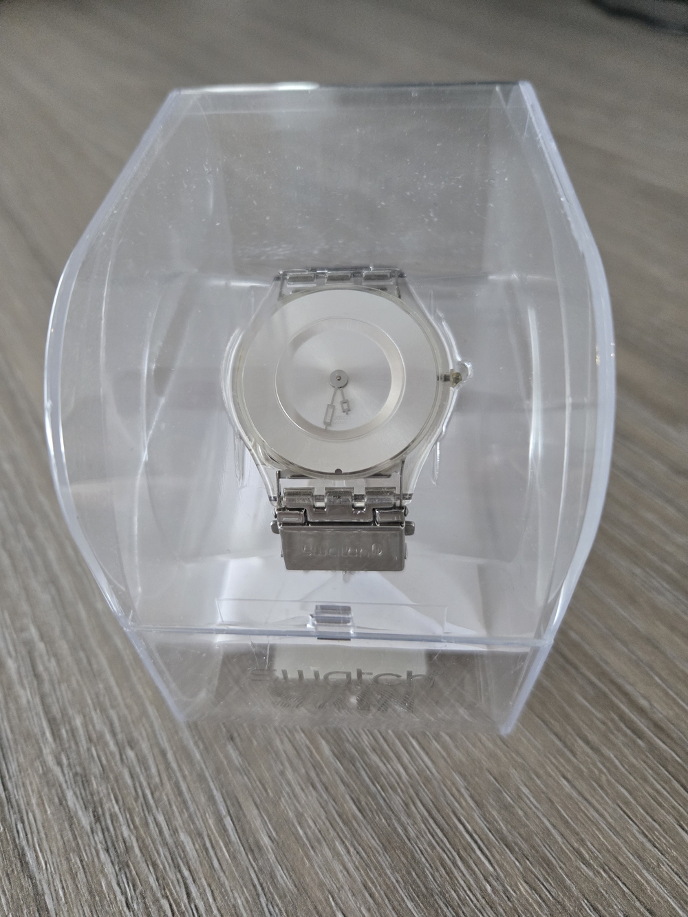Swatch SKIN Silver Clear Transparent Dial Stainless Bracelet Watch